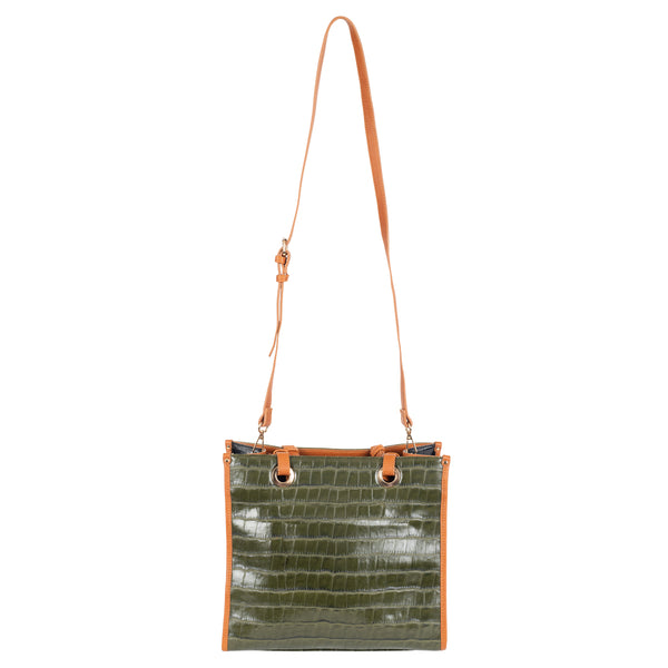 Embossed Faux Crocodile Shopper with Smooth Vegan Nappa Leather Trim