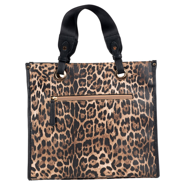 Printed Leopard Shopper with Smooth Vegan Nappa Leather Trim